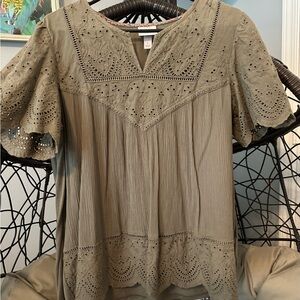 Knox Rose Olive Eyelet Peasant Blouse